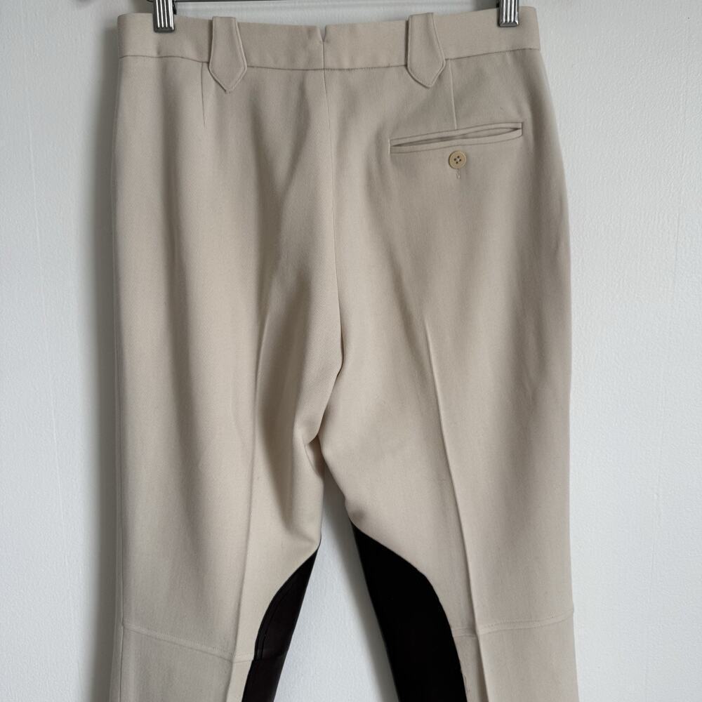 RALPH LAUREN PURPLE LABEL Equestrian Riding Pants Cream Wool Brown Knee Patch 6 - Picture 7 of 16